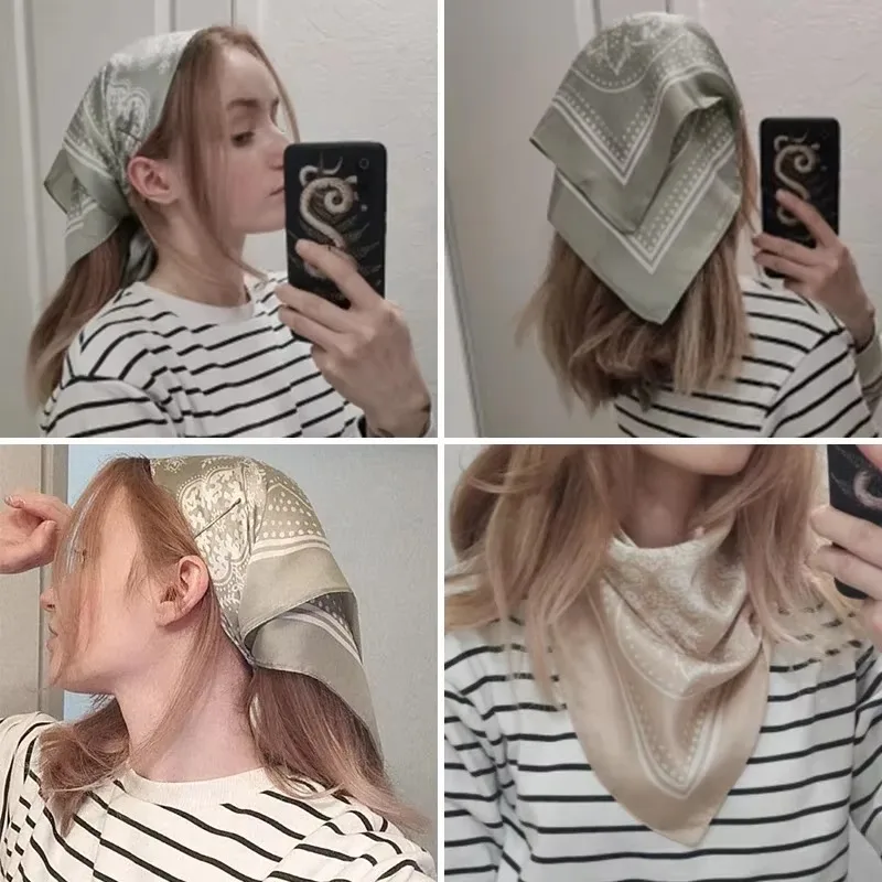 Bufanda de mujer de 70cm, pañuelo negro de Hip Hop, pañuelo con estampado de Paisley, Hijab, diadema para la muñeca, bufandas cuadradas, pañuelo estampado