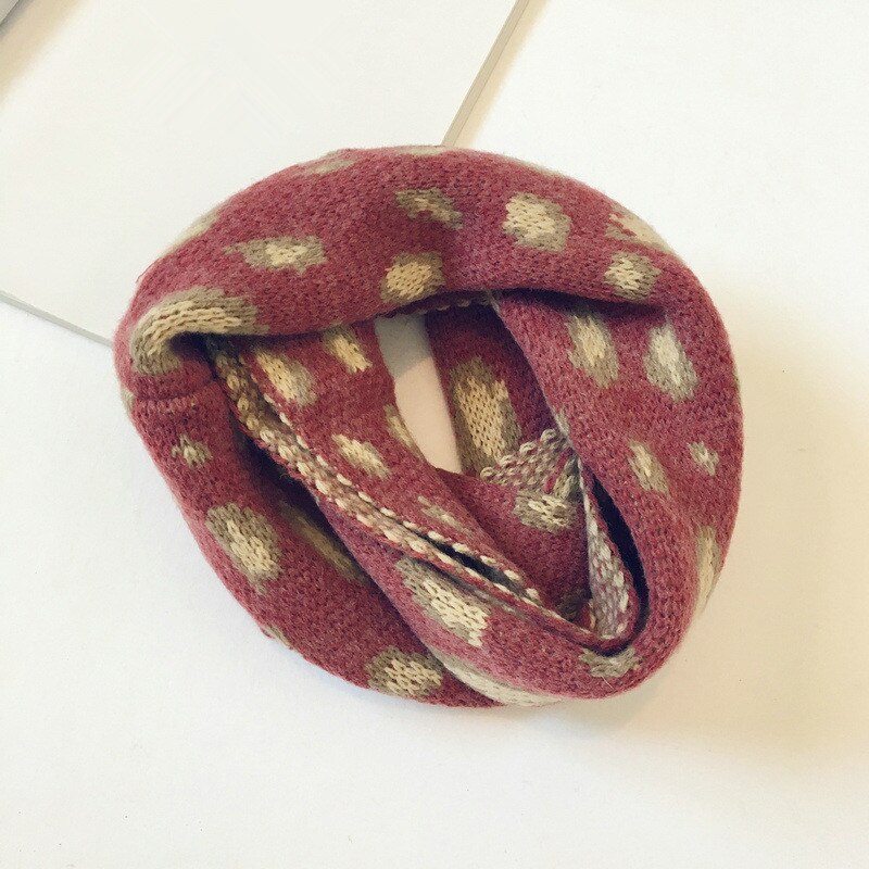 Efterår og vinter strikket børnetørklæde joker koreansk stil leopardprintet ring tørklæde til dreng og pige 16: Rød