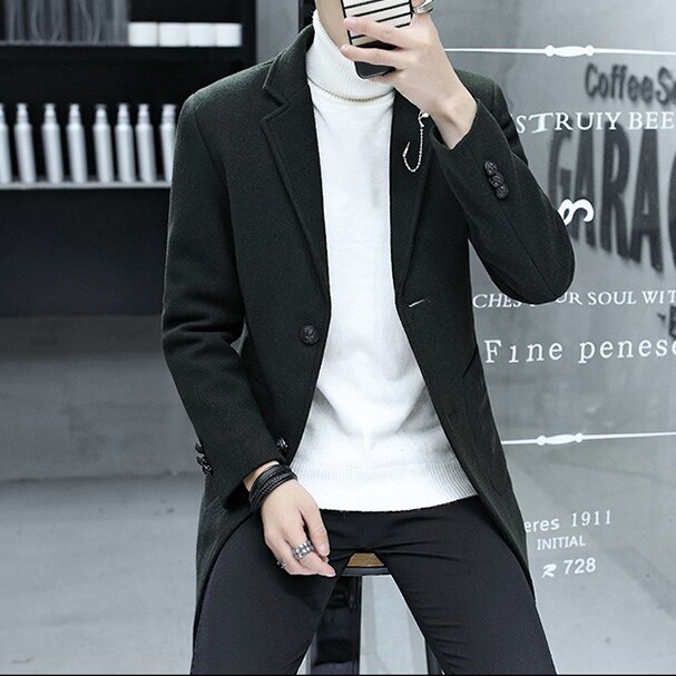 grün herren Blazer Herbst/Winter Dicke Männliche lange Mäntel Tweed herren Jacke Koreanischen Stil alle-spiel Blazer für Männer: Grün / asiatisch XXXL