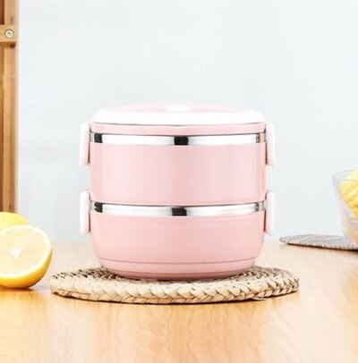 Fiambrera térmica aislante para uso en el hogar, fiambrera portátil de acero inoxidable multicapa a prueba de fugas, herramientas de cocina para exteriores: Pink 2 layers