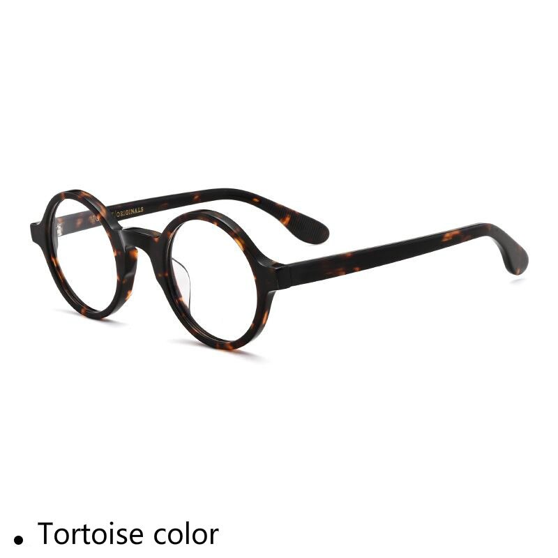 Retro Small Round Glasses Frame Men Hand-Made Acetate Vintage Prescription Eyewear Myopia Women ZOLMAN: Tortoise color 46mm