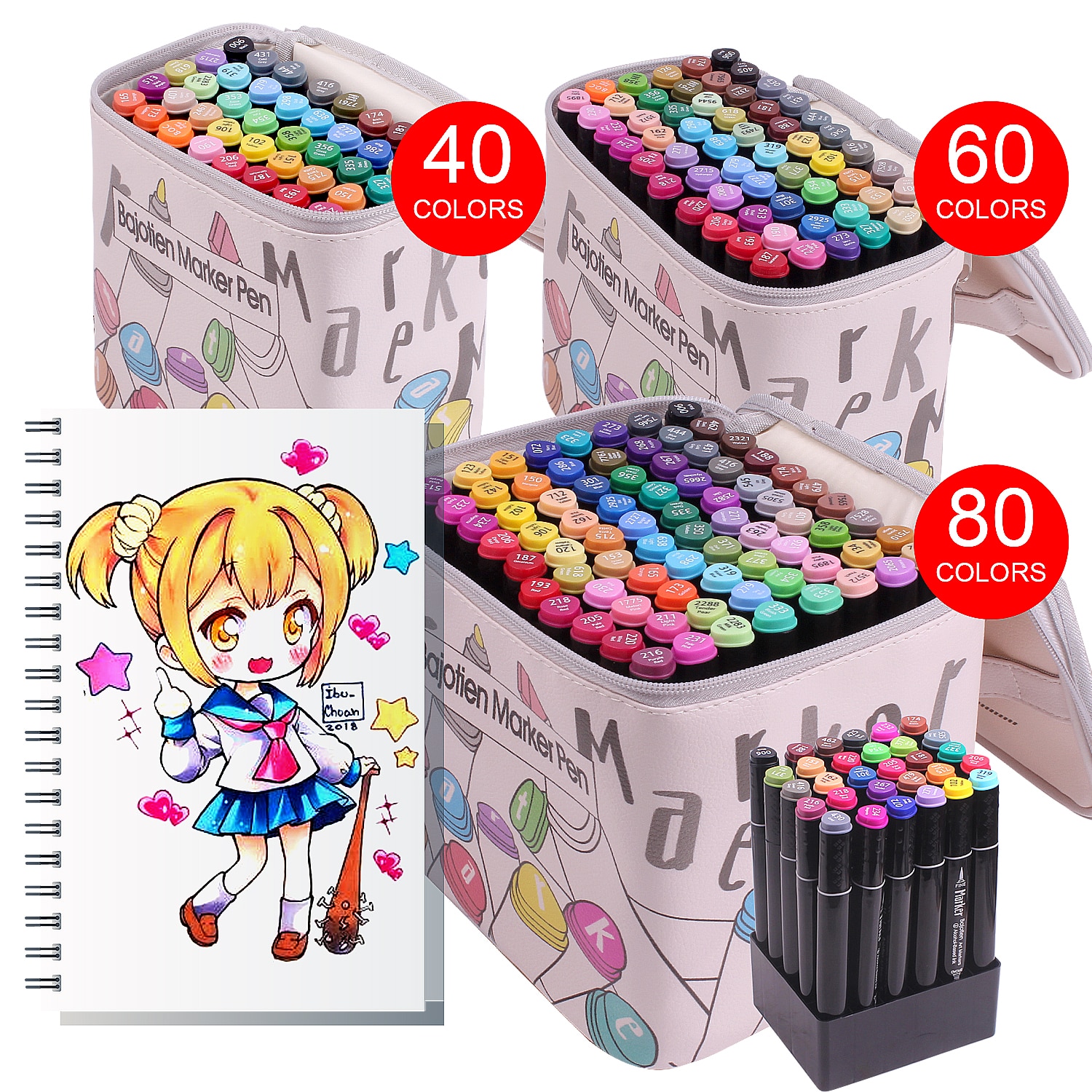 12/40/60/80Pcs Alcohol Dual Tip Marker Pens Manga Drawing Markers Pen Alcohol Based Brush Pen Art Supplies