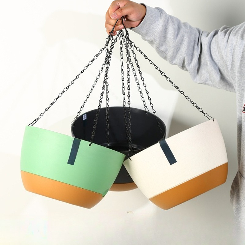 Hanging Basket Type Flowerpot Garden Plastic Pots Outdoors Planter Chain Plants Metal Container Large Hanging Flower Pot