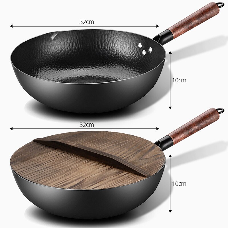 Traditional Iron Wok Pan Non-coating Non-stick Cooking pots Chinese Cookware induction Kitchen Utensils