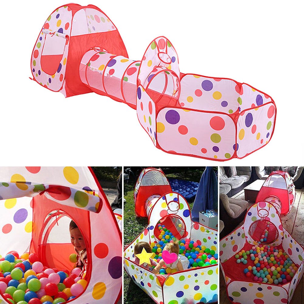 3-in-1 Children Up Wear Resistant Quick Assembly Tunnel Indoor/Outdoor Foldable Baby Portable Ball Pool Play Tent Playhouse