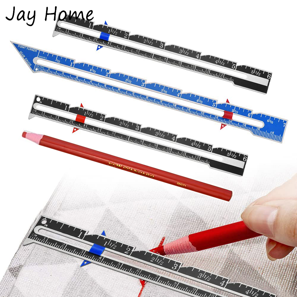 3PCS Sewing Gauge Sewing Measuring Tool Metal Sliding Gauge Fabric Quilting Ruler with Fabric Marker Pen for Knitting Sewing