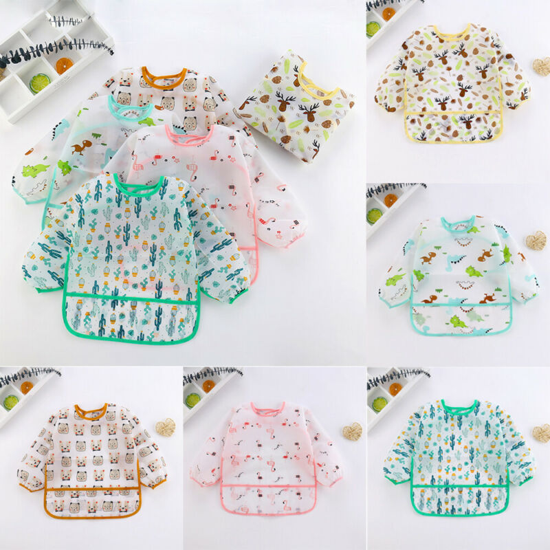 Baby Peuter Lange Mouw Waterdichte Feeding Bib Art Schort
