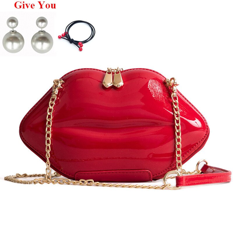 Bolso de hombro pequeño de PU para mujer, bolso de mano de de labios rojos de para mujer, bolso de mano con cadena Mini