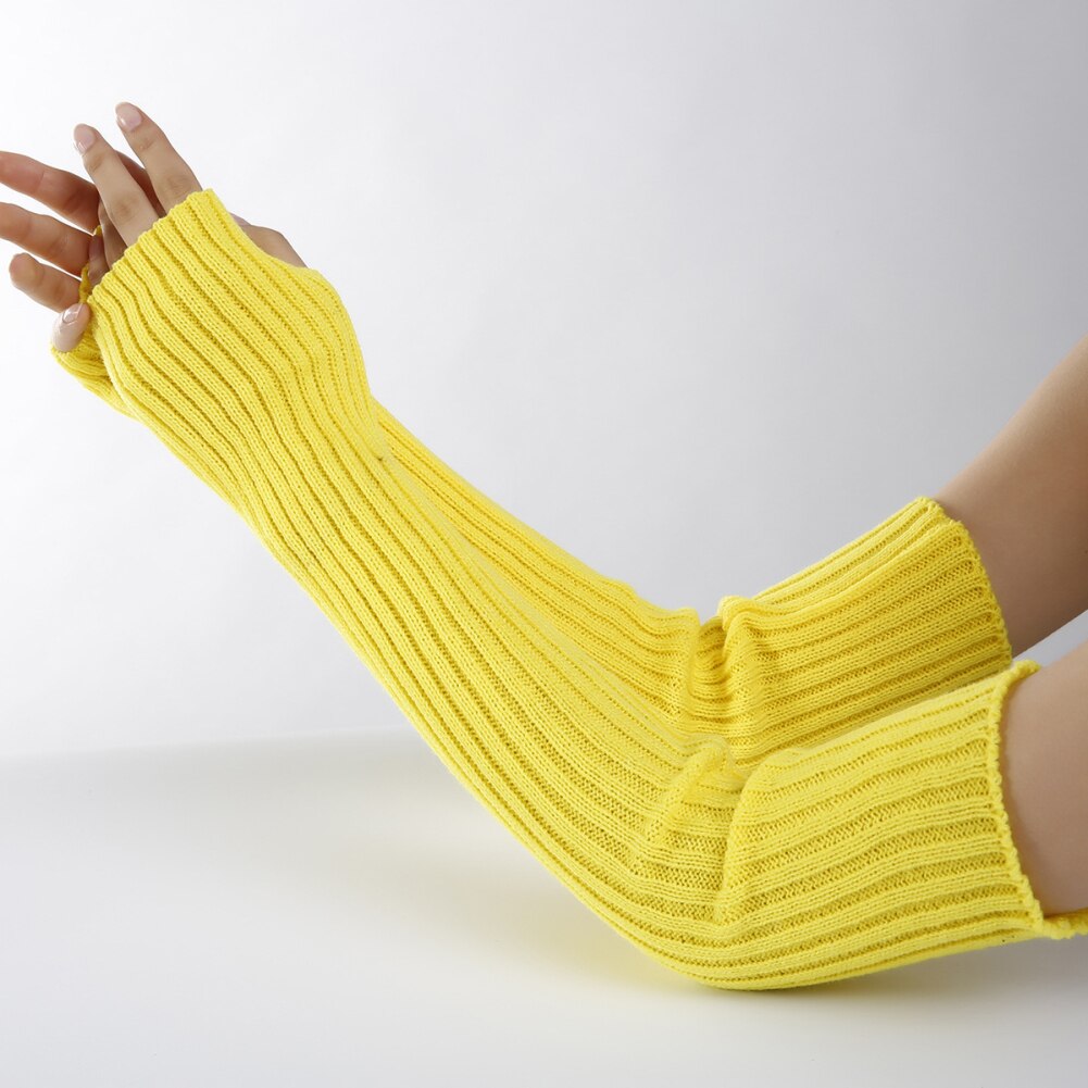 Damehandsker strækbare langærmede fingerløse handsker varme strikkede vanter armvarmere lange handsker forår efterår 52cm