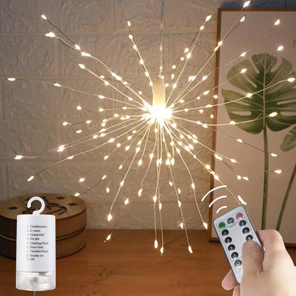 Fyrverkeri lampe ledet fe kobbertråd lanterne streng lys streng stjerne lys utendørs vanntett romantisk dekorativ hengende lampe