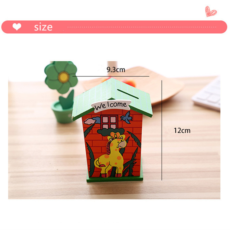 Wooden house piggy bank toy Children Cartoon Insect Animal Small house Financial Education toy 1PCS