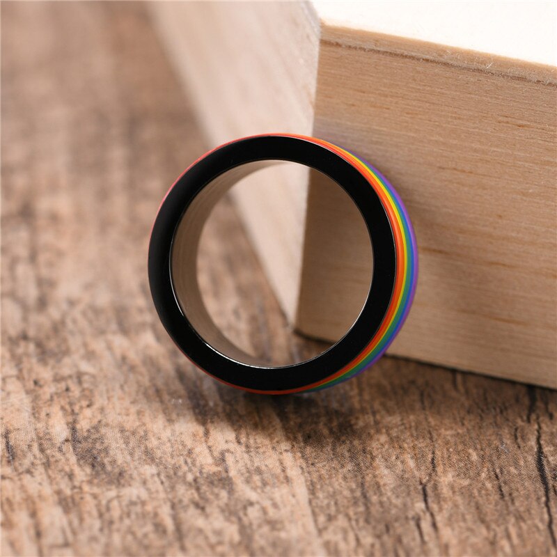 KOtik New Fashion 9MM nero argento colore acciaio inossidabile LGBT Pride Rings per donna uomo Silicone arcobaleno regali di gioielli da sposa