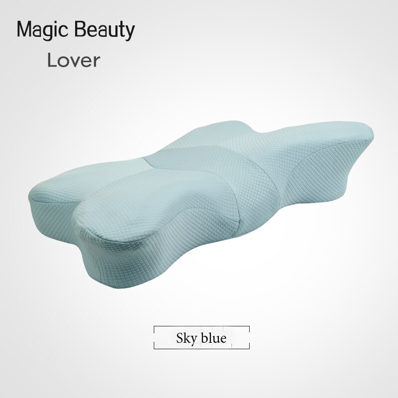 Almohadas de cama en forma de mariposa, almohada de espuma viscoelástica, Cervical, ortopédica, para el cuidado de la salud, de rebote lento para dormir: Sky blue
