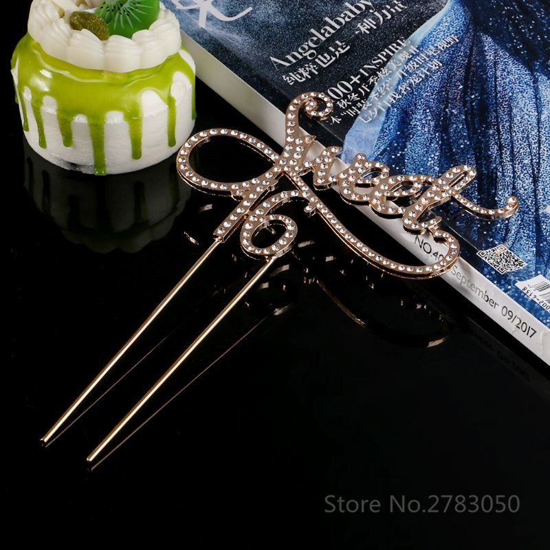 Sweet 16 Cake Topper 16th Birthday Party Themes With Rhinestone Decoration Anniversary Cake Decorating Supplies Gold/Silver