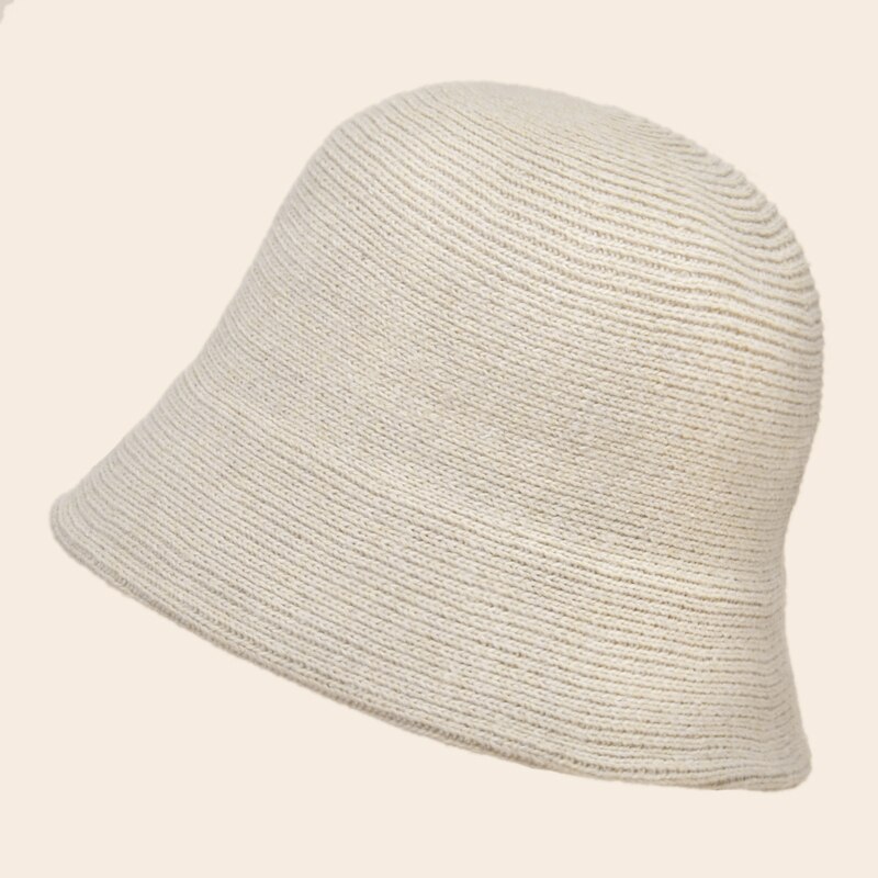 Women Wool Knitted Cylind Bucket Hat Korean Japanese Retro Autumn Winter Bell Cap Men Fisherman Hat Girl Fedora Hat: Beige