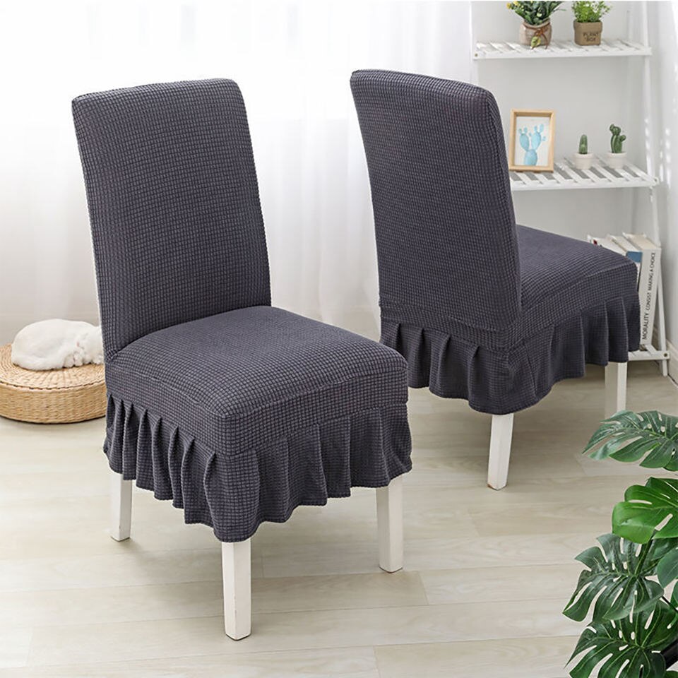 Super Soft Polar Fleece Fabric Skirt Style Chair Cover Elastic Chair Covers Spandex For Kitchen/Wedding Chair Covers Dining Room: Dark gray