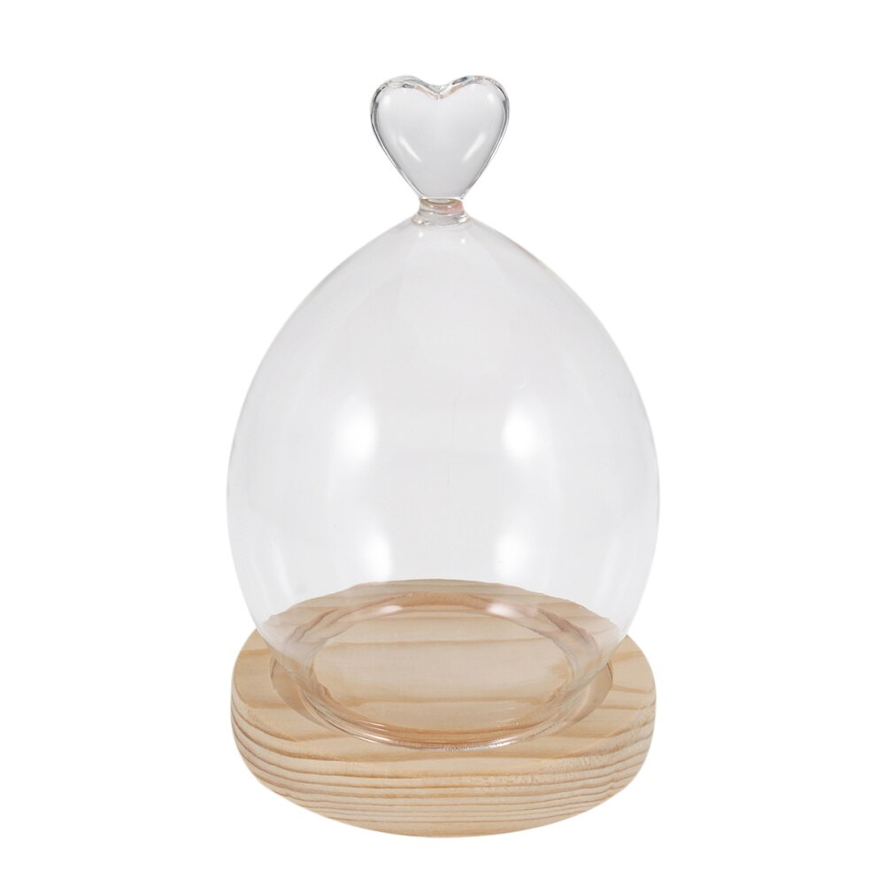 Dried Flower Display Glass Cover Preserved Flower Glass Cover DIY Transparent Glass Cover Loving Heart Glass Dome with Wood Base