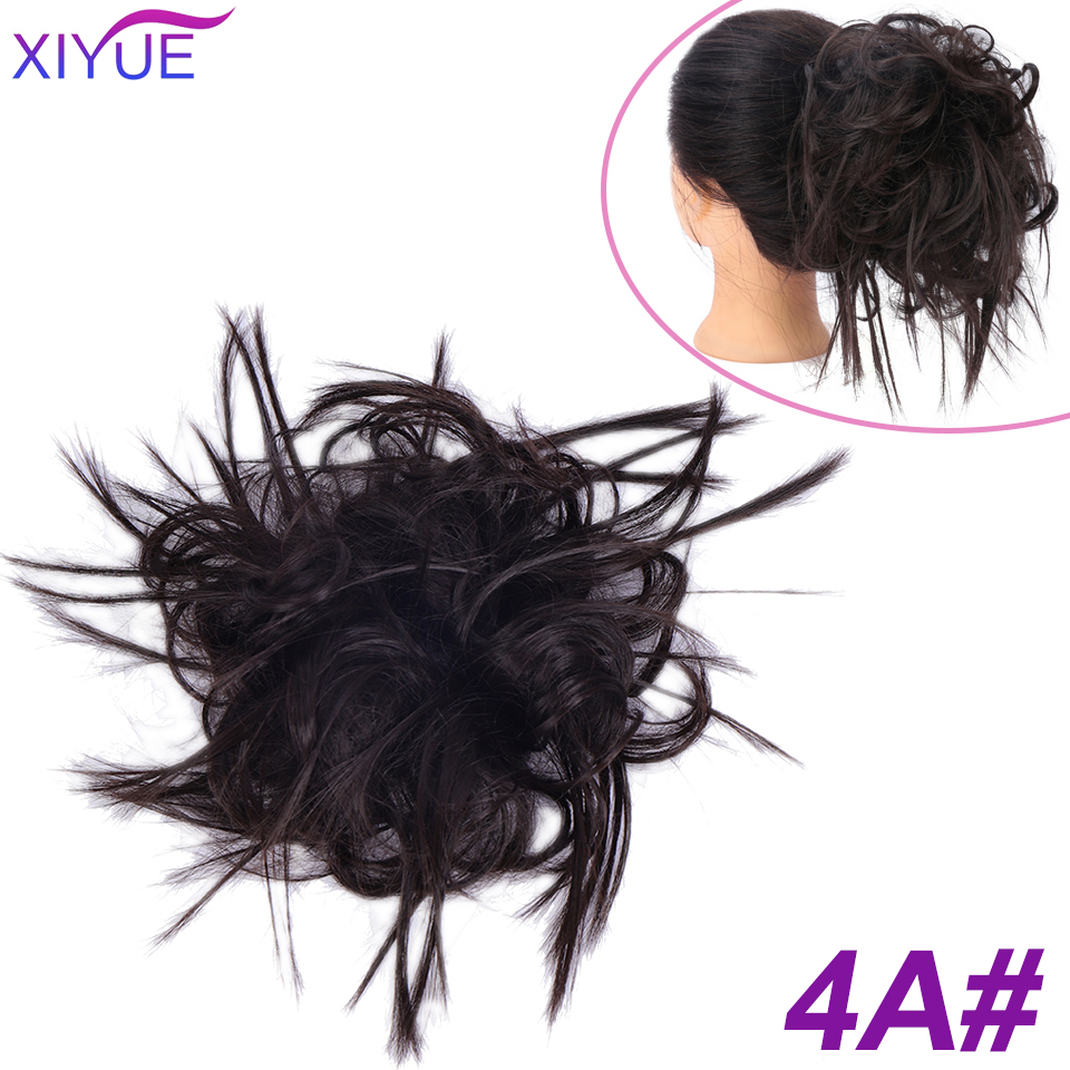 Fluffy pjusket opsat hår knold syntetisk rodet hår knold extensions elastisk pjusket hårstykke gummibånd krøllet chignon til kvinder: Q17-4a