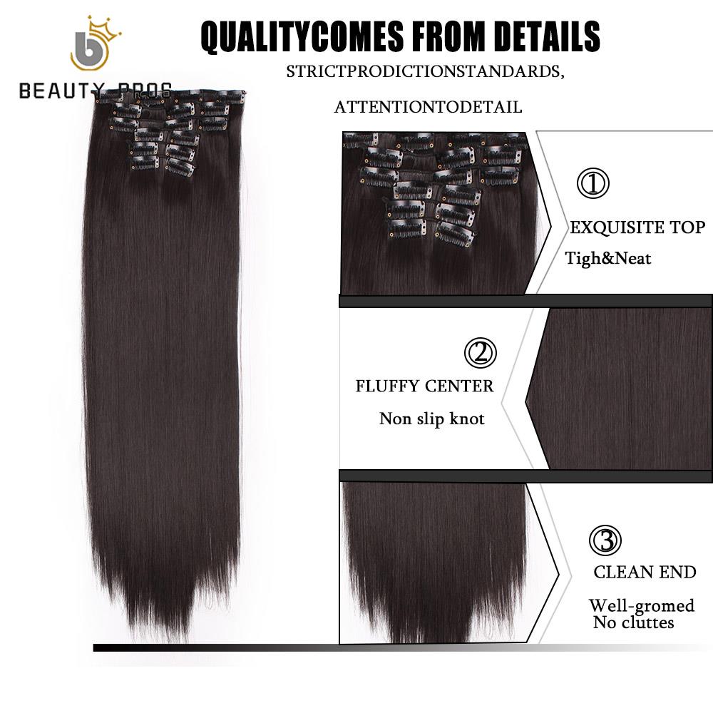 BEAUTY PROS Long ombre Straight Clip In Hair Extensions 16Clips Full Head Synthetic Hair Extension 22'' Available Heat Resistant