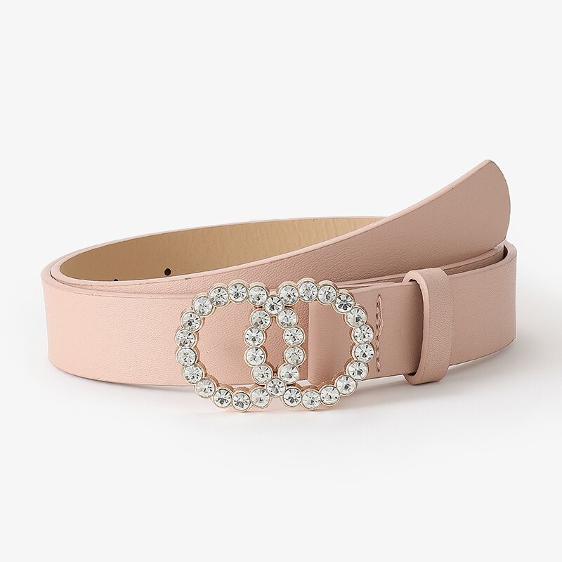 D &amp; T-Cinturón de para mujer, con dos círculos de diamante, hebilla decorativa, Material de cuero PU, cintura de estilo informal para mujer: pink