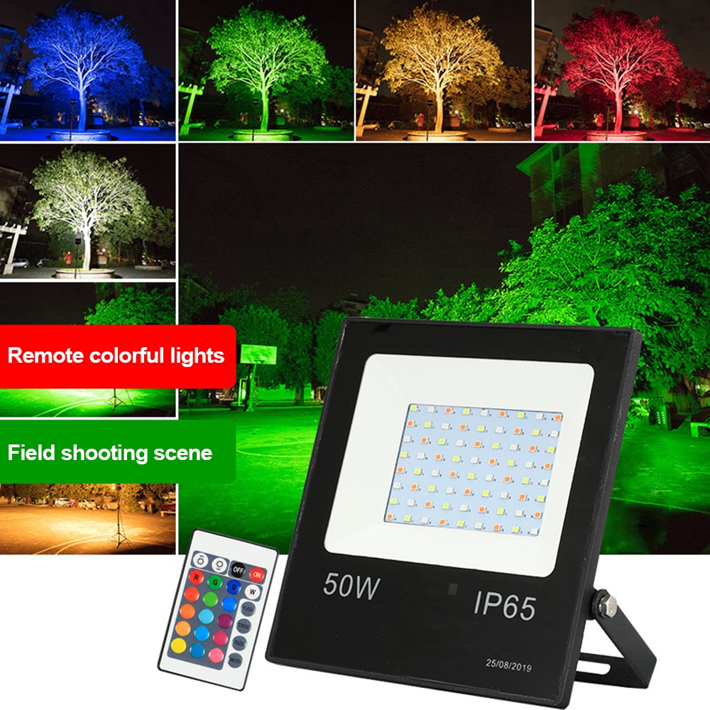 10W 30W 50W RGB LED Floodlight Remote Control 220V 110V AC Flood Light Outdoor Waterproof Spotlight Garden Lamp 16 Colors