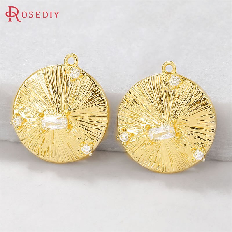 (39206)4PCS 24K Color Oro In Ottone e Zircone Tondo Pendenti E Ciondoli Pendenti Con Gemme E Perle di Alta Qualità Forniture Creazione di Gioielli Fai Da Te Accessori di Risultati