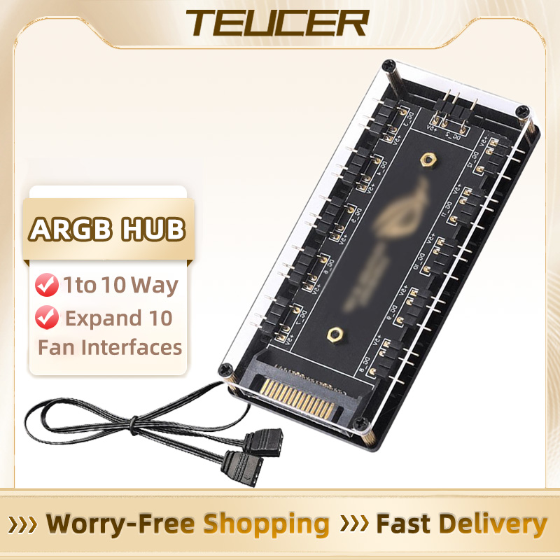 Conector ARGB, concentrador divisor de 1 a 10 puertos, 5V, 3 pines, carcasa ARGB, concentrador de ventilador con Base adhesiva, alimentación SATA para luces de ventiladores LED