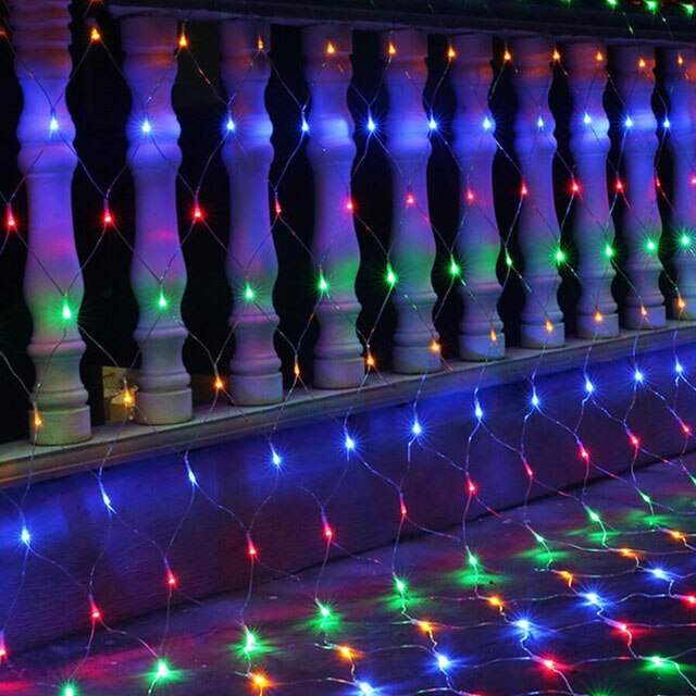 6 x 4m led nätmaskor fe string ljus julgirland fönster gardin fe ljus bröllopsfest ljus: Färgrik / 2 x 2m