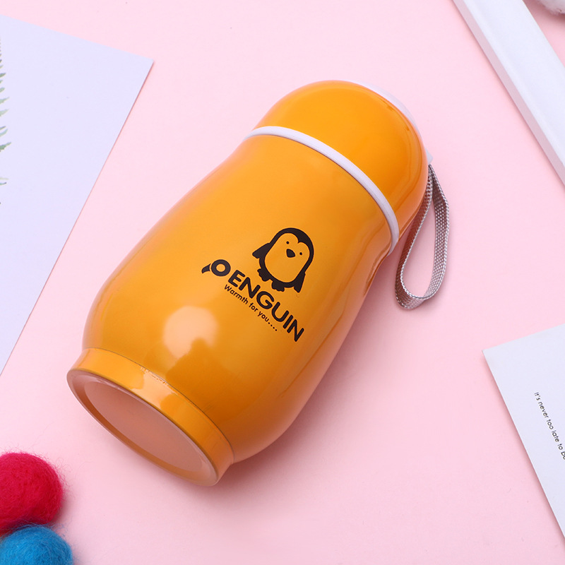 Termo de acero inoxidable con de pingüino para niños y estudiantes, taza de aislamiento portátil con frascos de vacío, exquisitos, 1 unidad: Naranja