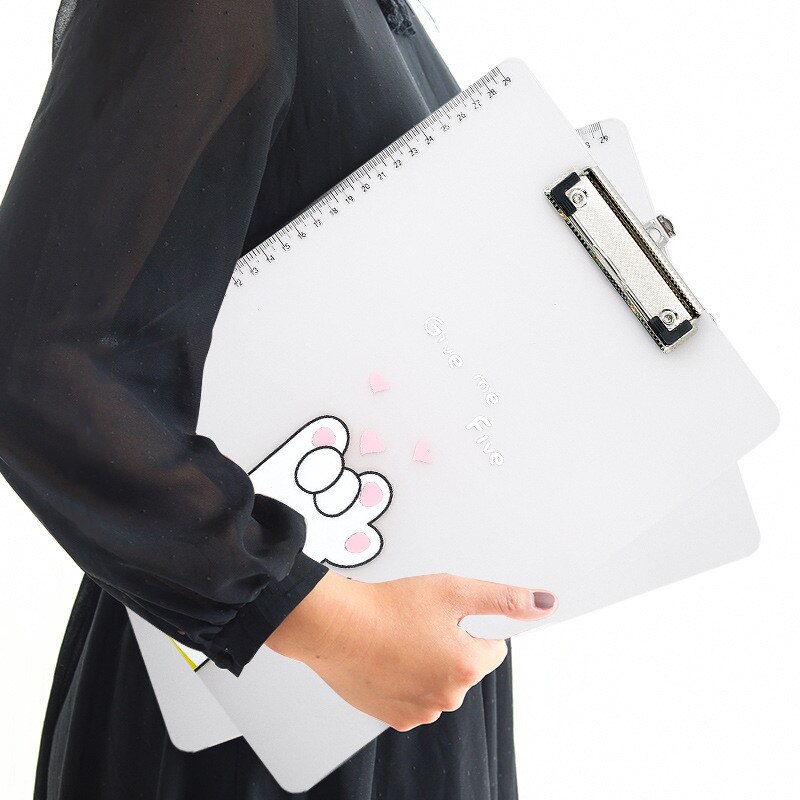 Cute Transparent A4 Clipboard Writing Pad With Metal Hook Plastic File Folder Document Holders School Office Stationery Supplies