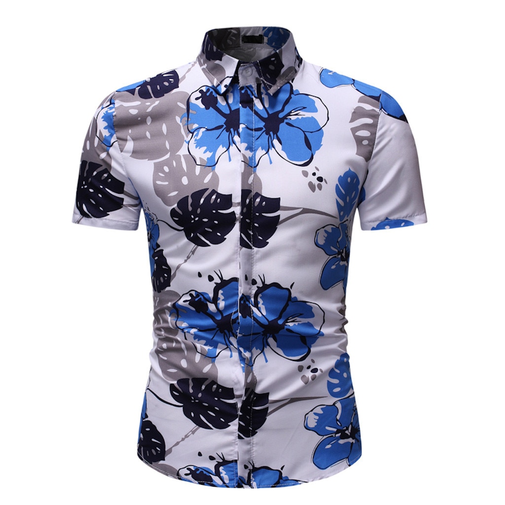 Print Brand men clothes summer Men's Beach Shirt Short Sleeve Floral Loose Casual Shirts Plus SIZE Hawaiian#G2: M