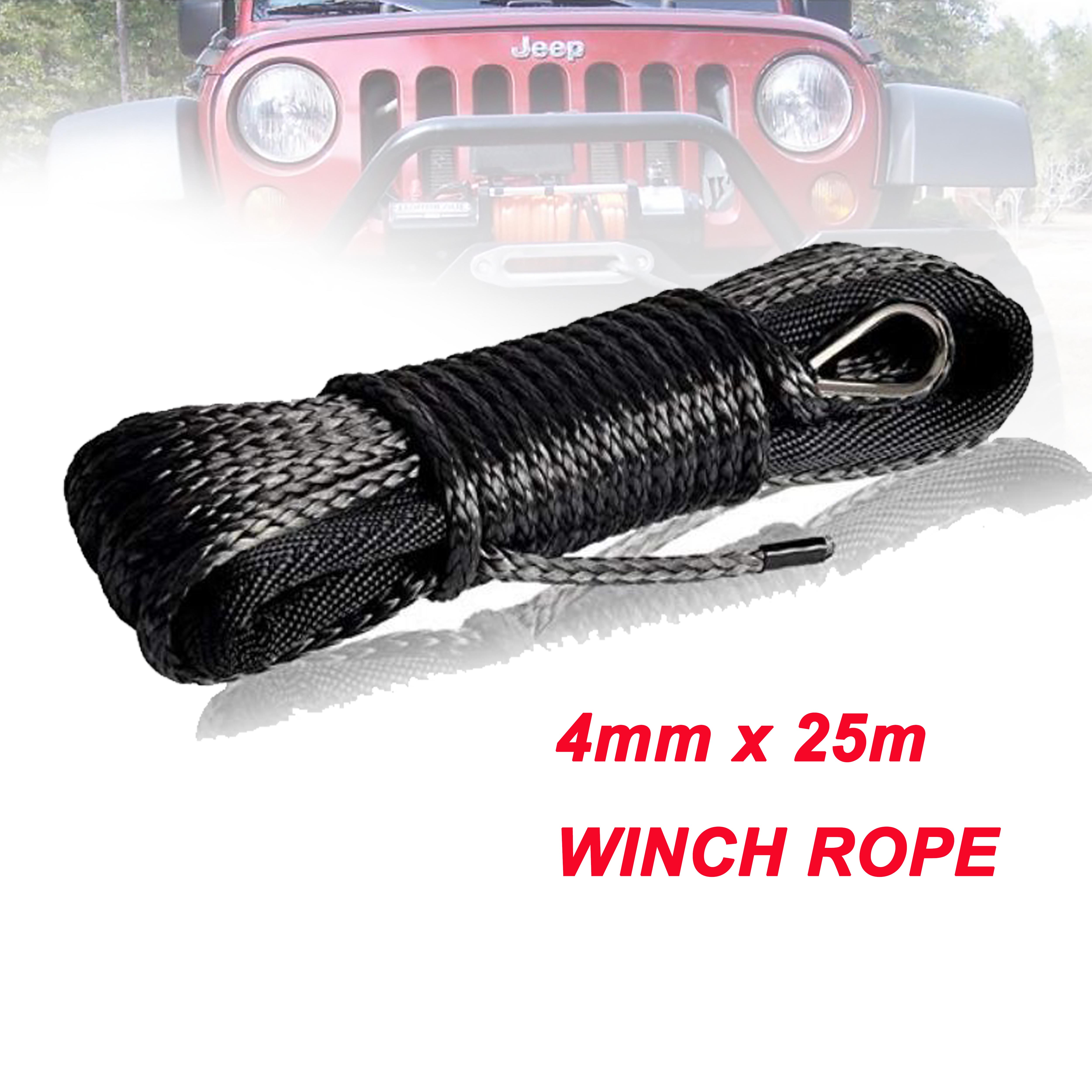 Frete Grátis 4mm x 25m Linha De Fibras De UHMWPE Guincho Sintético Corda Cabo de Reboque Acessórios Do Carro Para 4X 4/ATV/UTV/4WD/OFF-ROAD