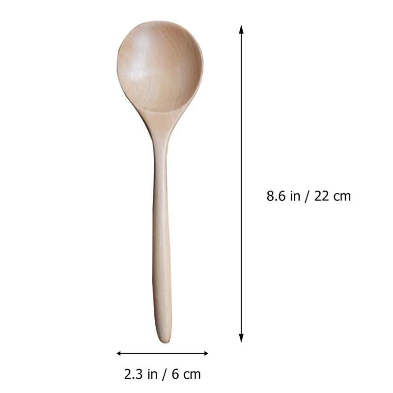 2pcs Salad Spoon Fork Round Wood Spoon and Fork Cutlery Set Salad Serving Spoon Set Kitchen Utensils Soup Spoon Ladle Tableware