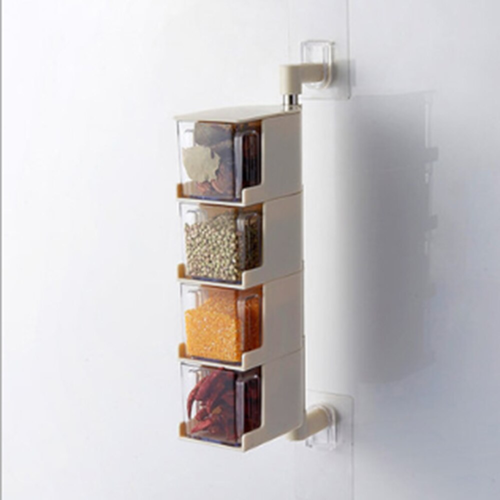 Kitchen Hanging Rotatable Seasoning Box Multi Layer Drawer Type Seasoning Box1: 4 Tiers Beige