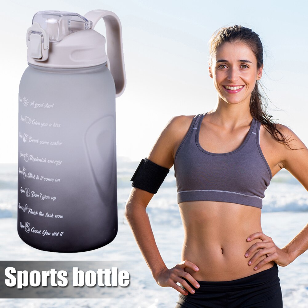 2L Water Fles Stro Cup Tijd Marker Outdoor Sport Drinken Fitness Waterfles Outdoor Sport Student Paar Cup Water Bottl