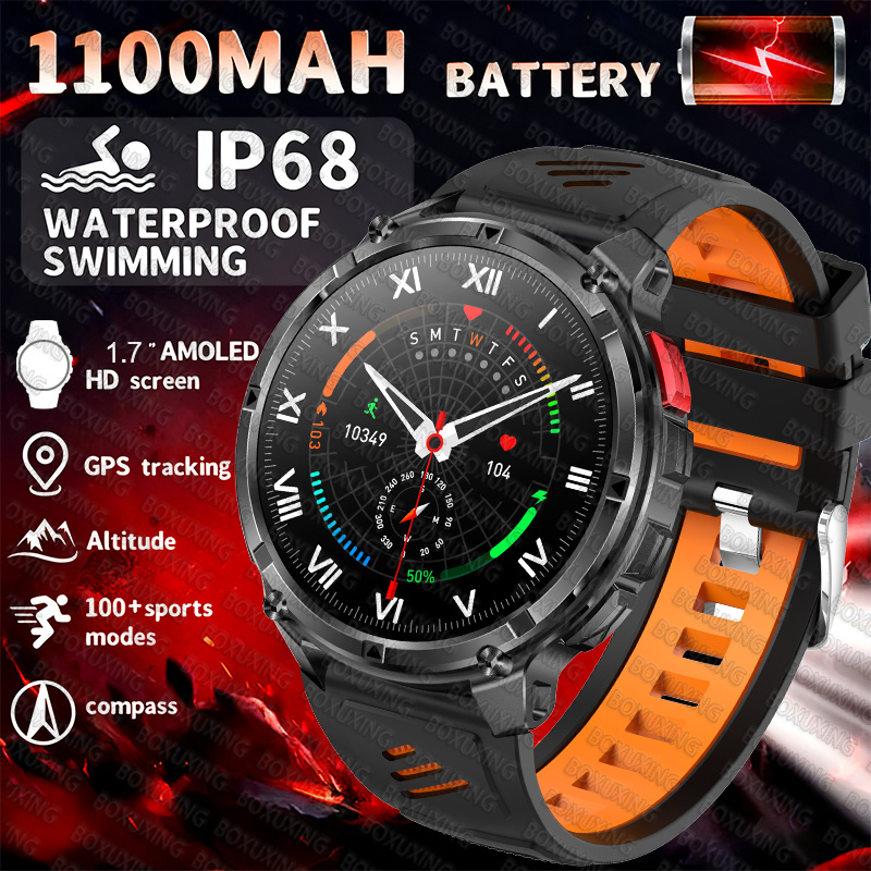 2025 Nuovo Sport All'aria Aperta Astuto Della Vigilanza Degli Uomini di Schermo HD 1100mAh Batteria di Grande Lungo Tempo di Standby Chiamata Bluetooth Orologio Sportivo Impermeabile: nero
