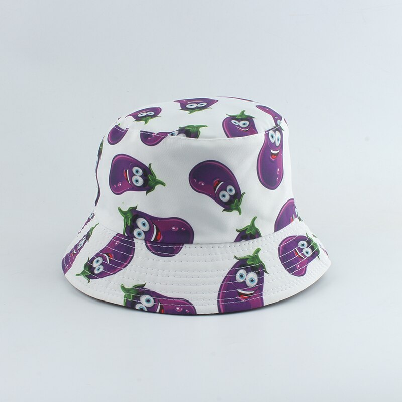 Aubergine tomat gurka peppar tryck fiskare hatt sommar solhattar för män kvinnor utomhus casual vändbar hink hatt