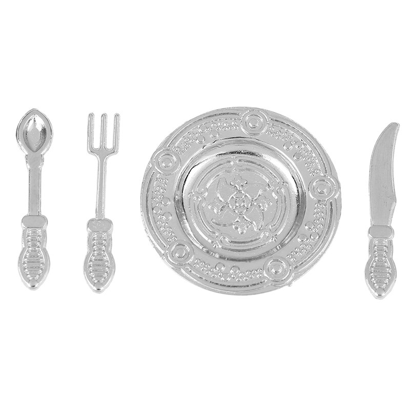 4 Pz/impostato 1:12 miniatura Vintage ▾ Argenteria impostato Coltello Cucchiaio Forchetta E Piatto Posate Casa di Bambola Accessori per la Cucina