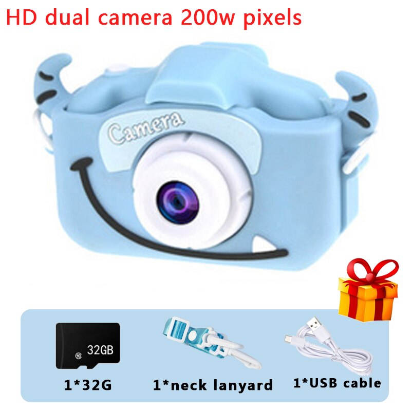 Kids Camera Digitale Draagbare 2 &quot;Hd Kinderen Mini Camera Voor Verjaardag Kerst Cadeau Kind Educatief Speelgoed Camera Voor Meisje jongen: Blue cow 32G