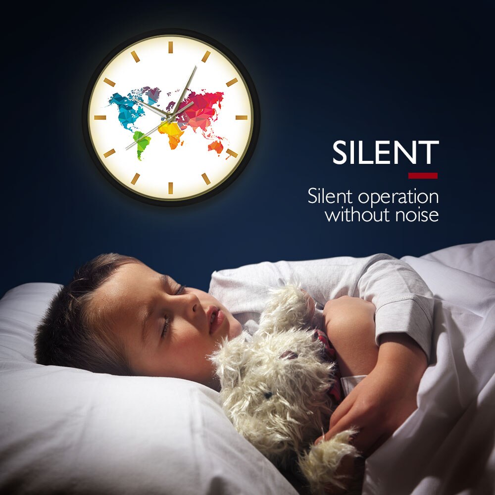 Unique Colorful World Map Wall Clock LED Illumination Sound Control WatchGeometric Wall Art Housewarming Traveler