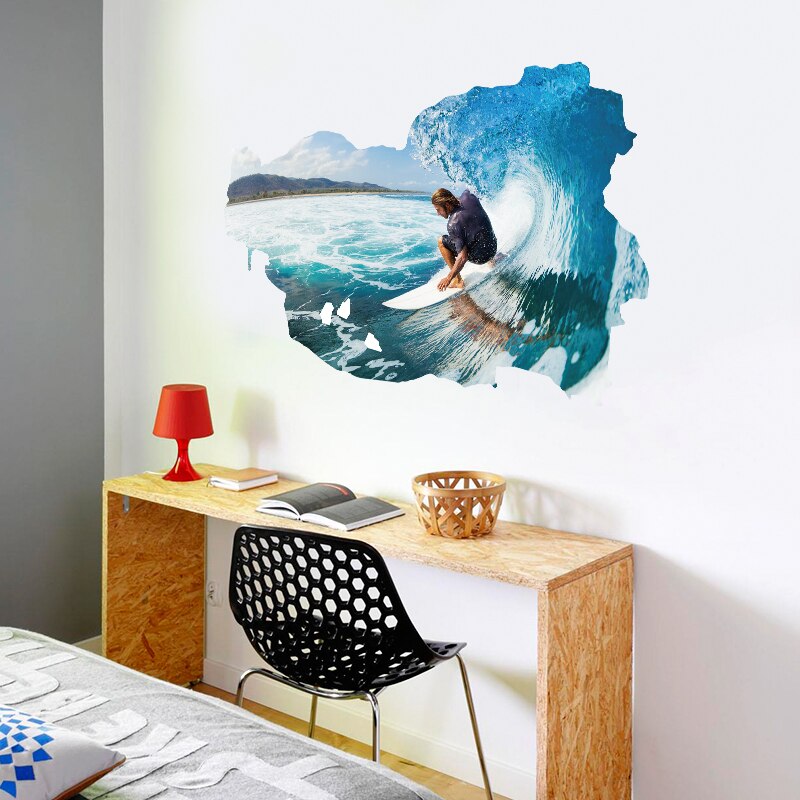 3D Surfing Wall Decor Bedroom Living Room Bathroom Decoration Vinyl Stickers on the Wall PVC Removable Poster Wallpaper