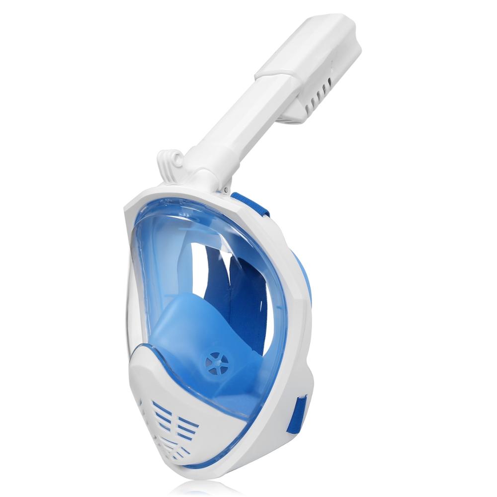 YaHey máscara de natación de cara completa vista Anti-niebla Snorkel máscara para buceo equipo subacuático Snorkel para GoPro Compatible: blue white / L / XL