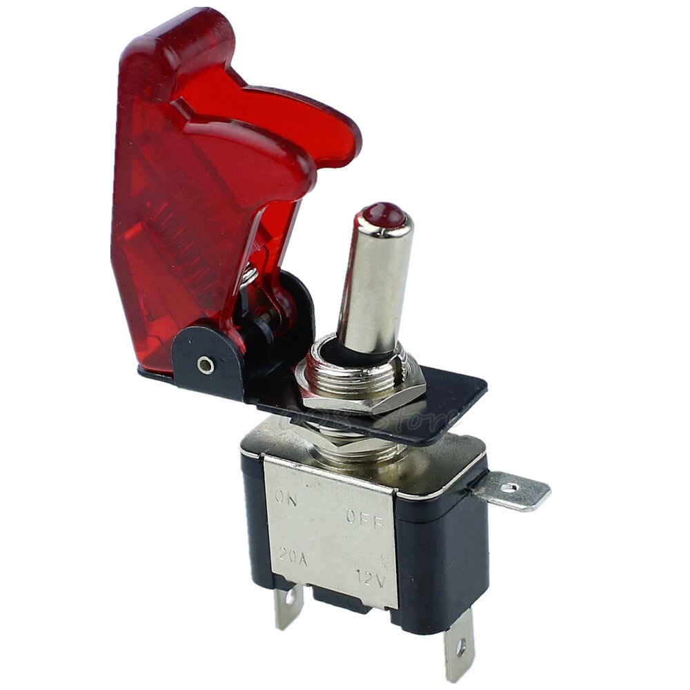 illuminated LED Toggle Switch With Missile Style Flick Cover 12V Car Dash: RED transparent