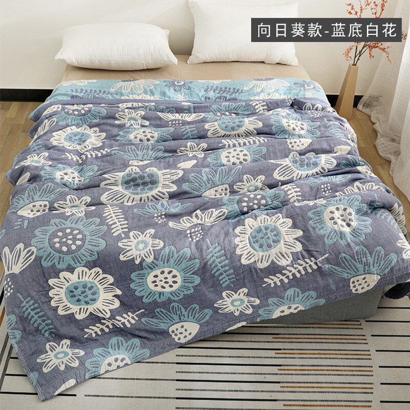 Katoen Vier Lagen Dik Gaas Handdoek Deken Sofa Cover Soft Trooster Lente En Zomer Dikke Vel Boho Sprei: Blue C