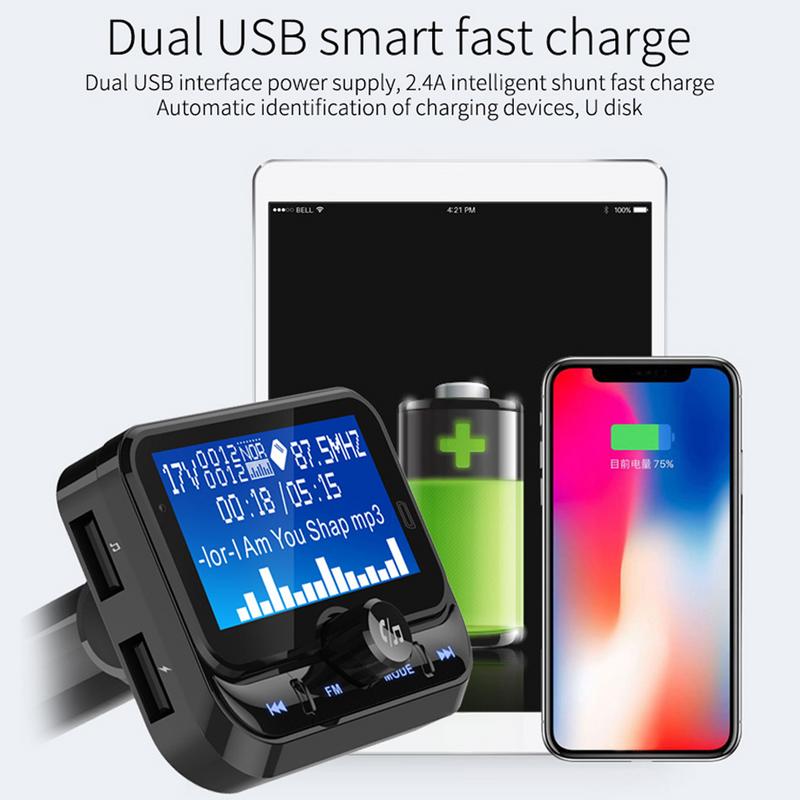 BC32 Car Bluetooth FM Transmitter MP3 with Big Screen Card Multi-function Wireless Radio Adapter Hands-free Calling