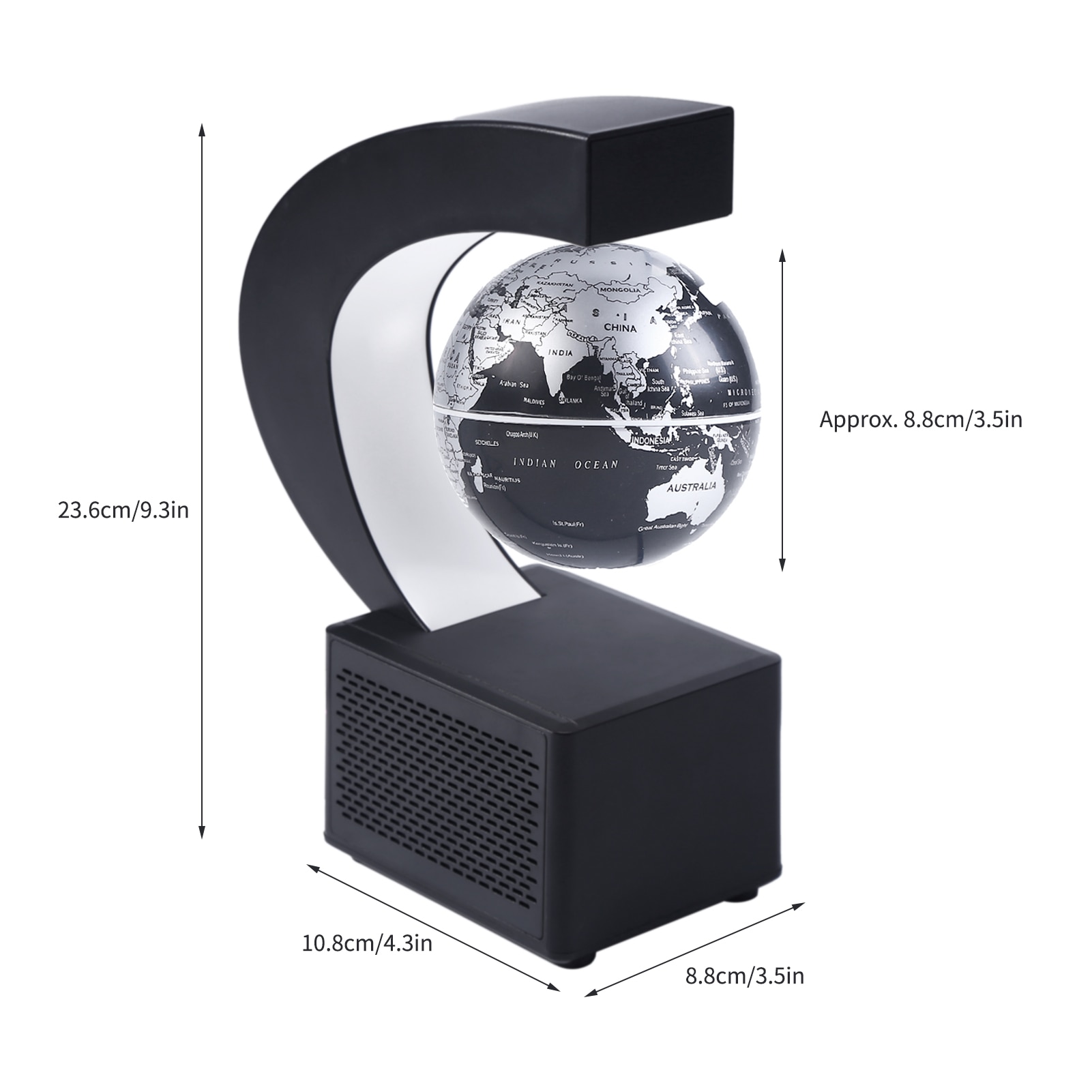 Aibecy Magnetic Floating Globe BT Speaker 3.5 Inch Leviation World Map Globe Levitating Rotating Earth Ball with LED