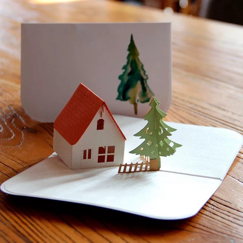 Three-dimensional Greeting Card 3d Three-dimensional House And Tree Blessing Card Graduation Season Birthday Cards