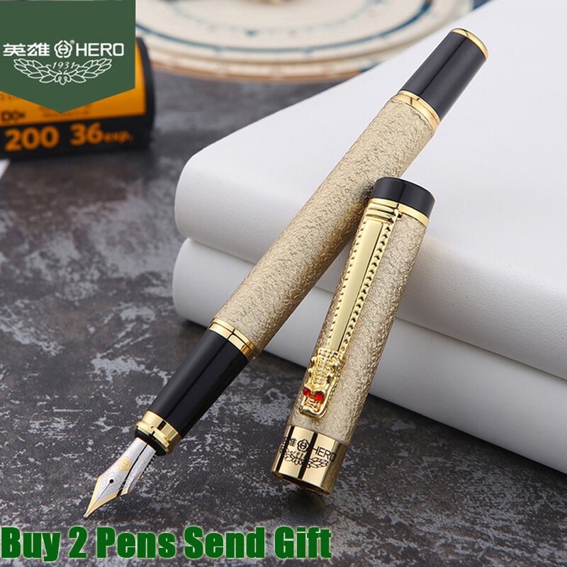 Klassieke Hero 6006 Dragon Kristal Vulpen Luxe Business Signatutre Inkt Pen 2 Pennen Sturen: Gold Pen