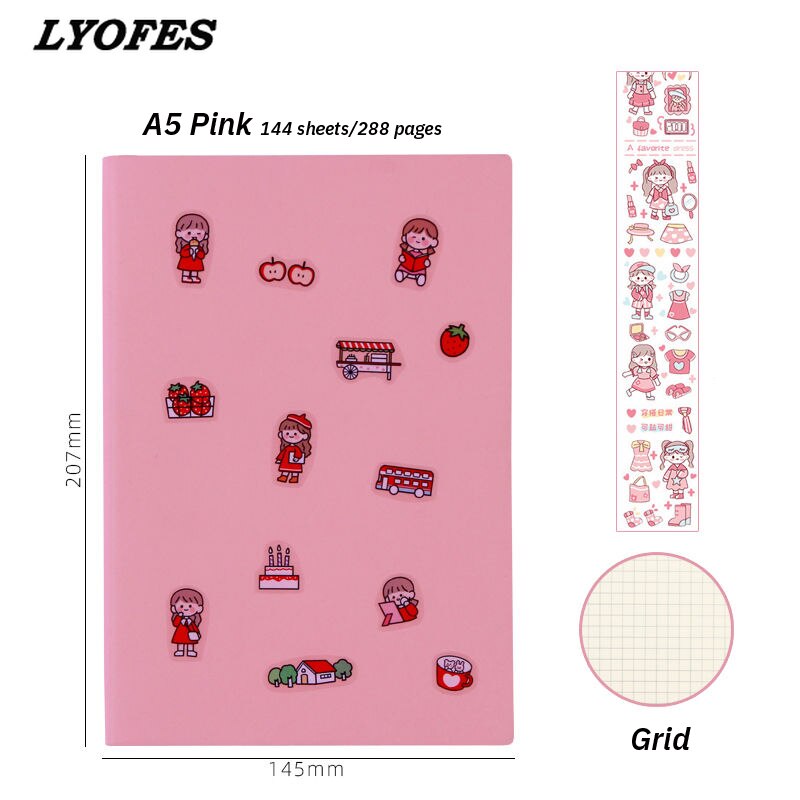 Notebooks Journals Planner Diary Notepad Kawaii Notebook Stationery Cute Grid Budget Book Soft Agenda Office School Supplies: Pink