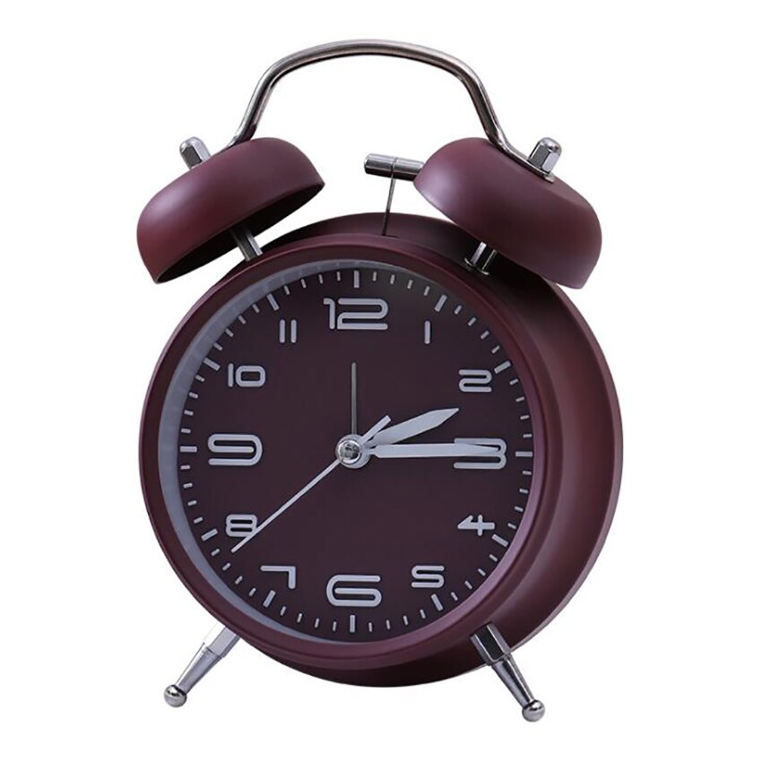Metal Double Bell Alarm Clock with Stereoscopic Dial, Night Light, Battery Operated Matte Loud Alarm Clock for Deep Sleepers: Burgundy
